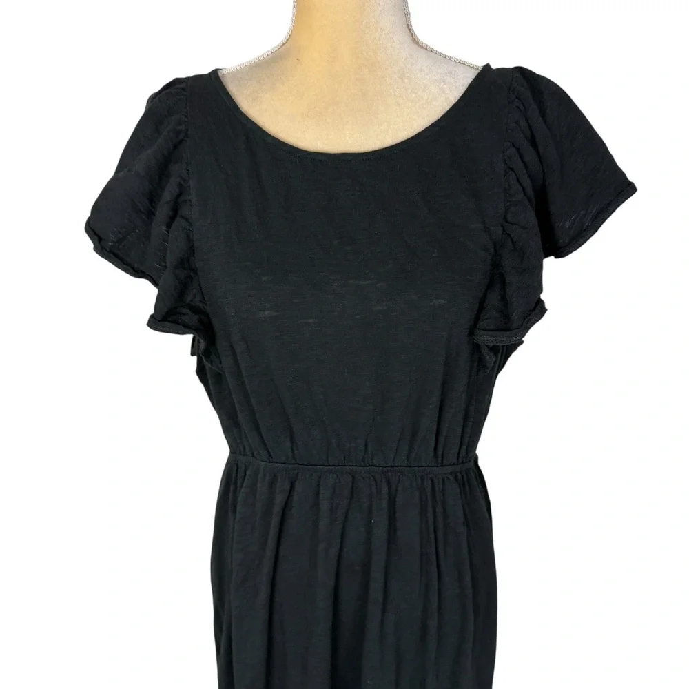 J.Crew Black Ruffle Cap Sleeve‎ Elastic Waist Tiered Stretch Knit Dress XL